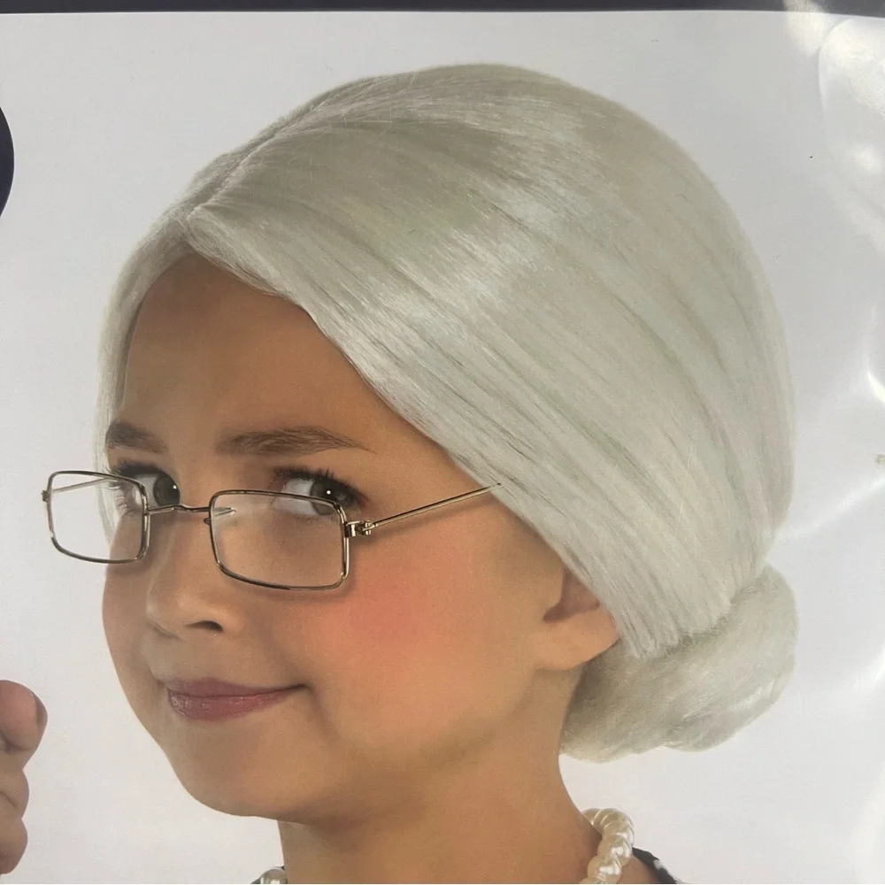 Child Old Maid Wig Costume NEW granny grandma Halloween dress up